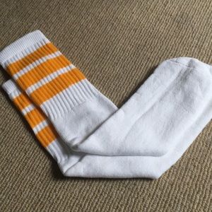 White Tube Socks with Yellow Stripes